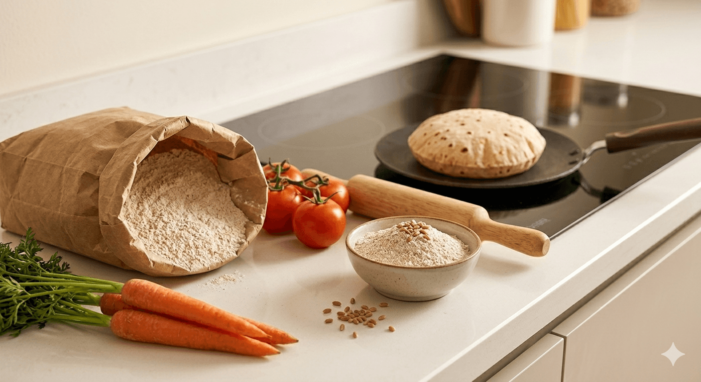 Fresh24Hr atta prepared in a home kitchen with fresh roti